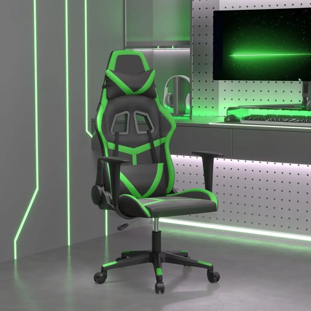 vidaXL Cadeira gaming couro artificial preto e verde