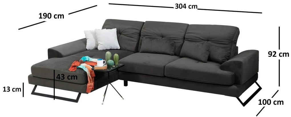 Sofá de Canto Frido – Antracite – 304 cm x 190 cm