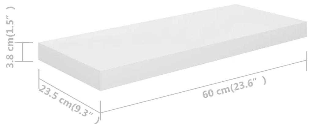 Prateleira de parede suspensa 60x23,5x3,8 cm MDF branco