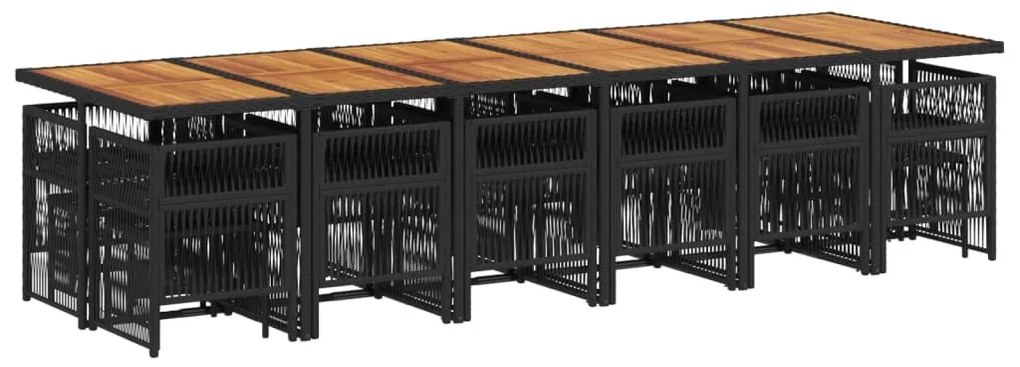 17 pcs conjunto de jantar p/ jardim c/ almofadões vime PE preto