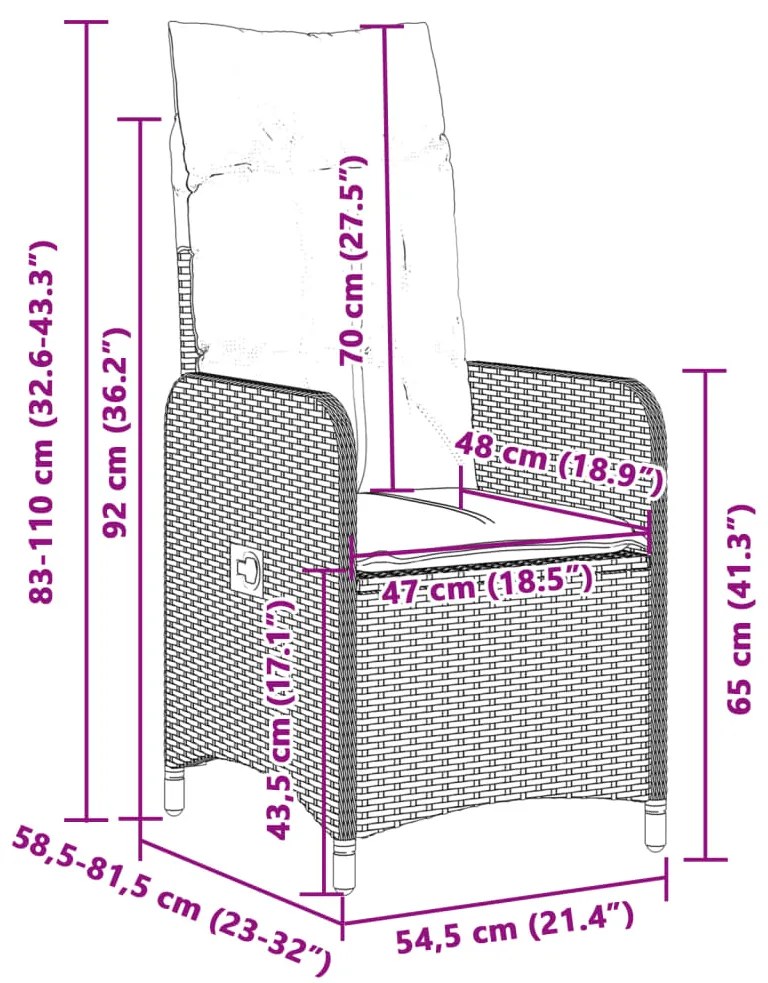 Cadeiras de jardim reclináveis 2 pcs c/ almofadões vime PE bege