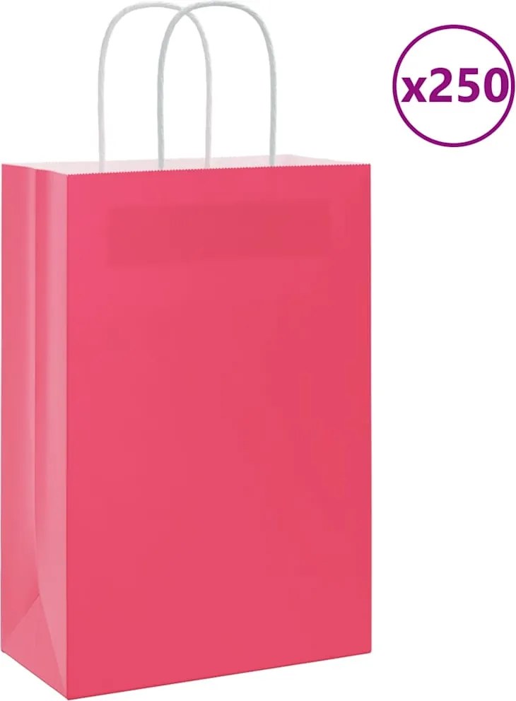 vidaXL Sacos de papel 250 unid com alças rosa 21x11x31 cm