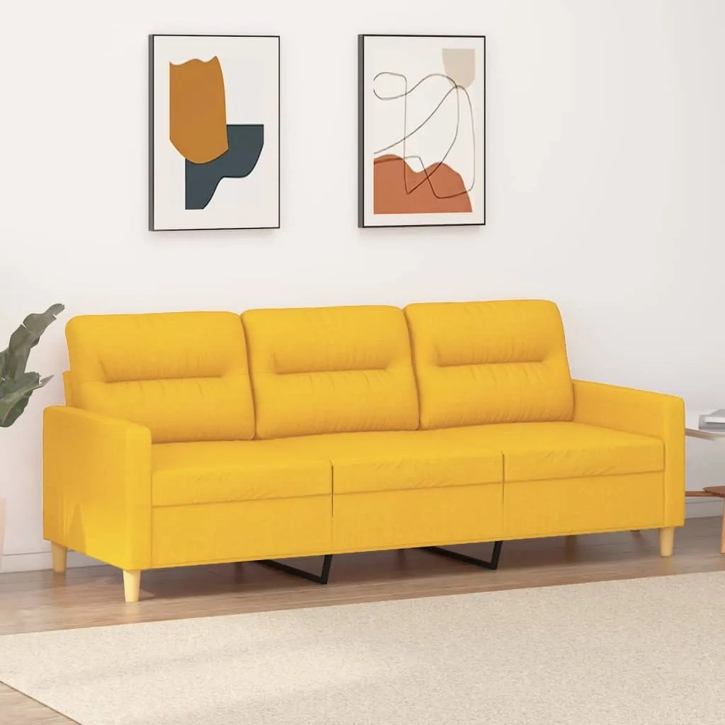 vidaXL Sofá de 3 lugares 180 cm tecido amarelo-claro