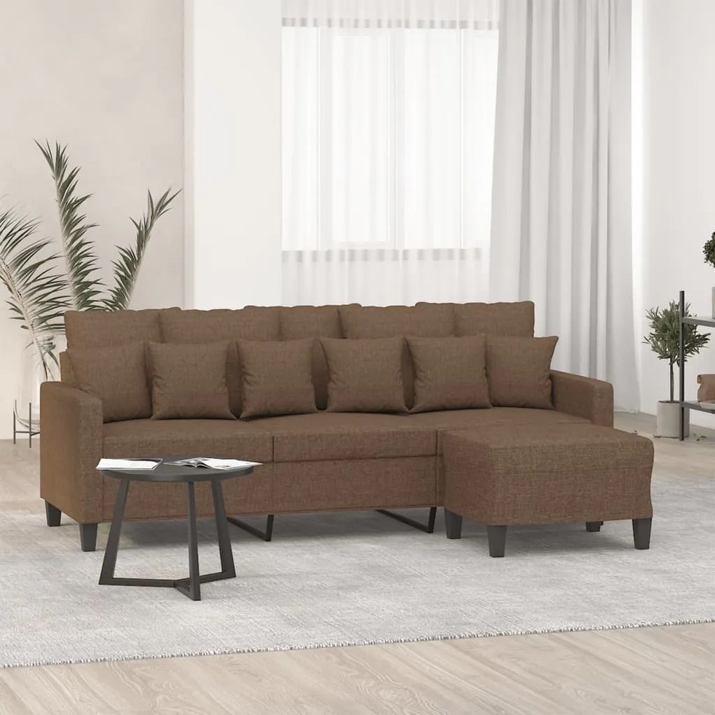vidaXL Sofá de 3 lugares com apoio de pés 180 cm tecido castanho