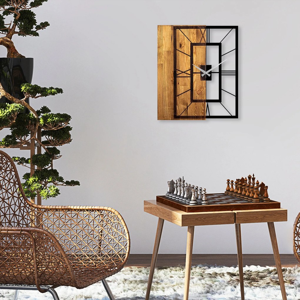 Relógio de Parede Decorativo Mas-037 – Nogueira Clara e Preto – 49 x 3