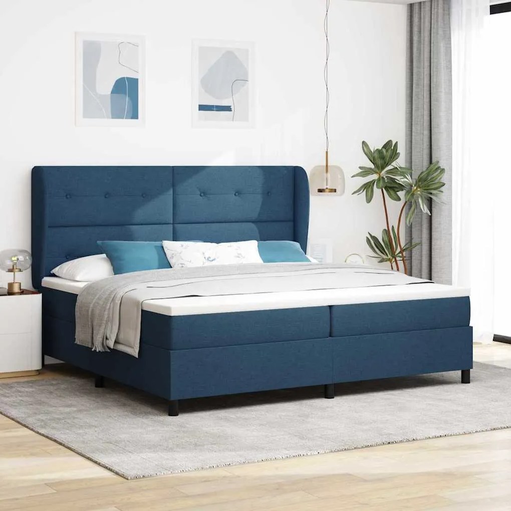 vidaXL Cama Box com colchão com cabeceira Azul 200 x 200 cm tecido