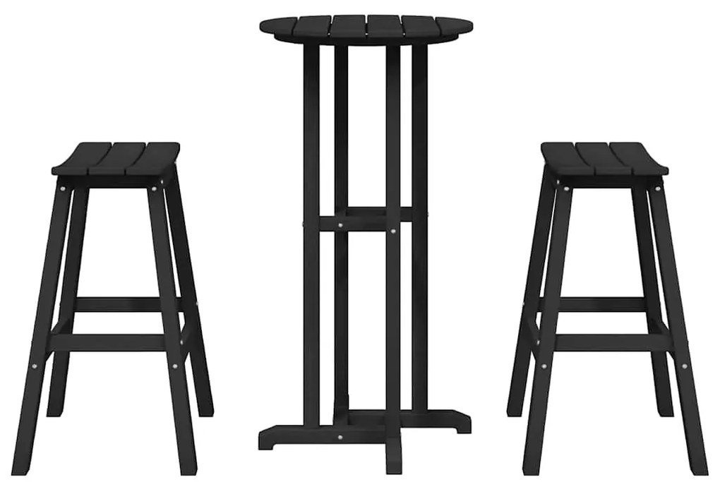 Conjunto de Bar de Jardim vidaXL 3 Peças Preto HDPE