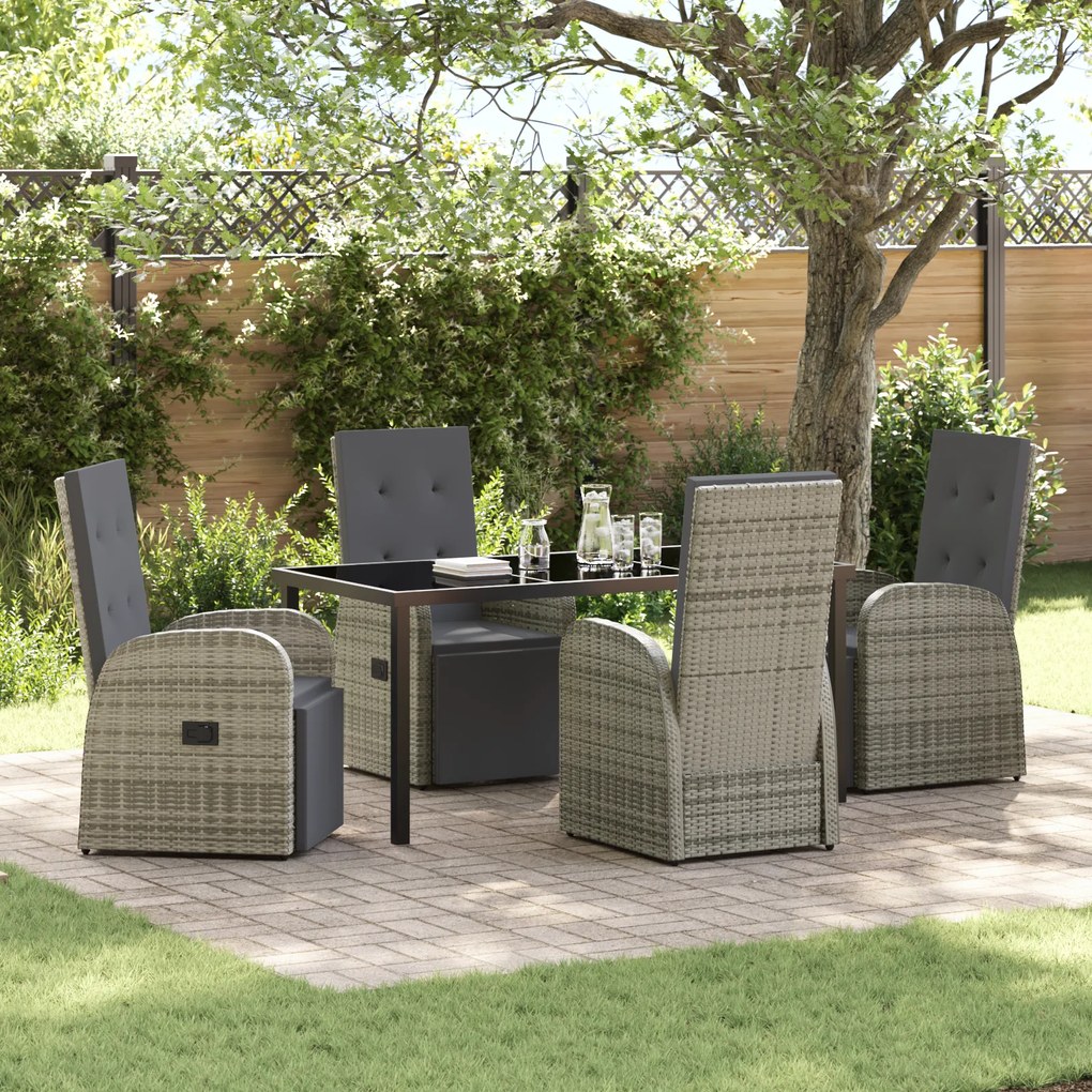 vidaXL Conjunto de Jantar de Jardim com Almofadas Cinza Rattan PE