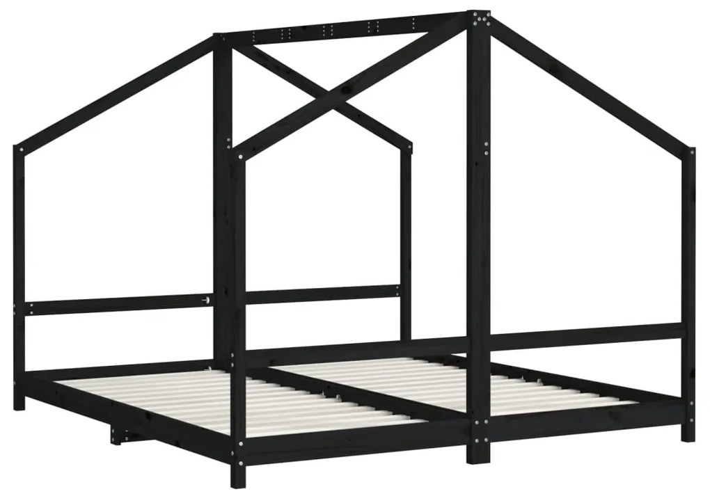 Estrutura de cama infantil 2x(90x200) cm pinho maciço preto