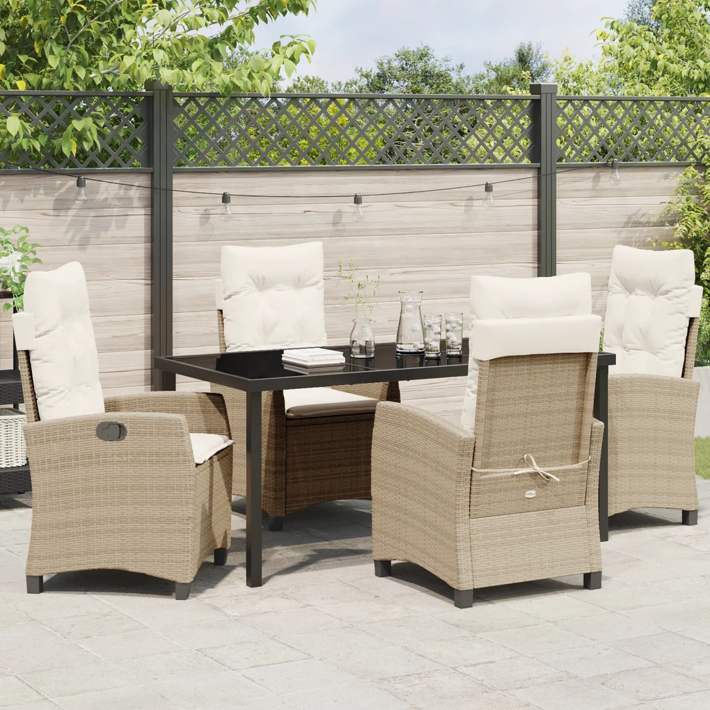 Conjunto de Jantar de Jardim de 5 Peças com Almofadas - Rattan Sintéti