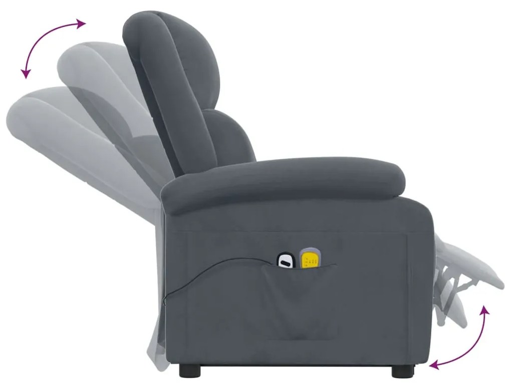 Poltrona de massagens elevatória veludo cinzento-escuro