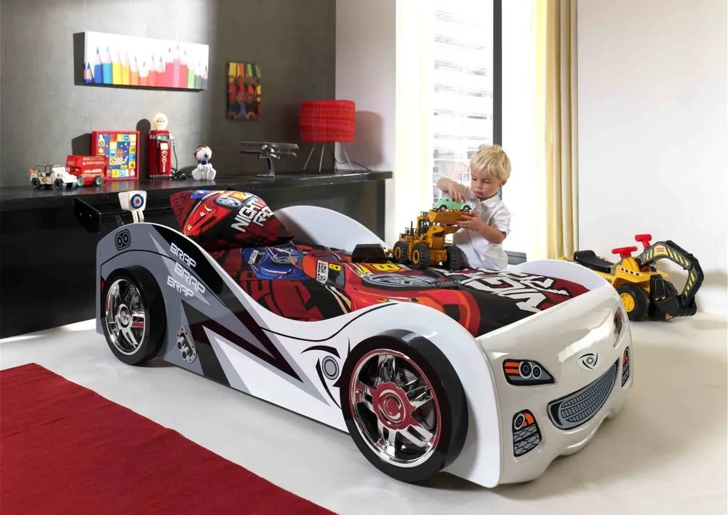 Cama Carro para Crianças 90x200cm BRAP BRAP CAR BRANCA