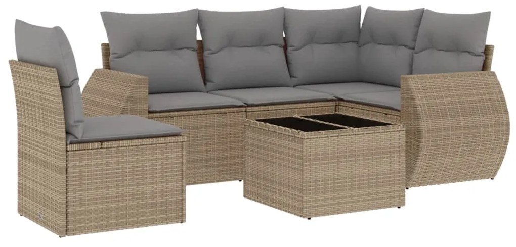 vidaXL 6 pcs conjunto de sofás p/ jardim com almofadões vime PE bege