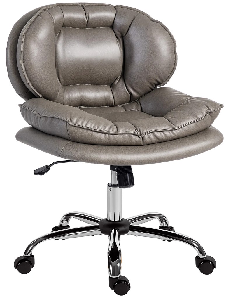 HOMCOM Cadeira de Escritório com Rodas Cadeira para Secretária com Função Baloiço Assento Amplo Sem Braços 60x65x83-93 cm Cinza Escuro | Aosom Portugal