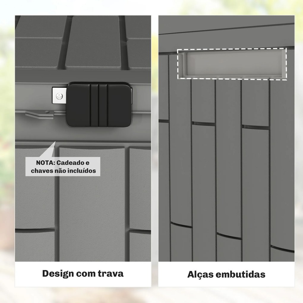 Baú Exterior Capacidade 114 L Baú de Armazenamento Exterior Resistente à Água e aos Raios UV com Fecho Cinzento