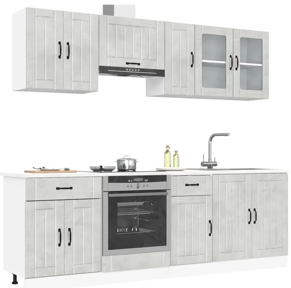8 peças armário de cozinha conjunto Kalmar cinzento cimento