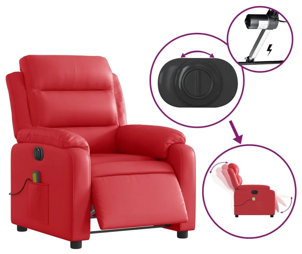 Poltrona massagens reclinável elétrica couro artif. vermelho