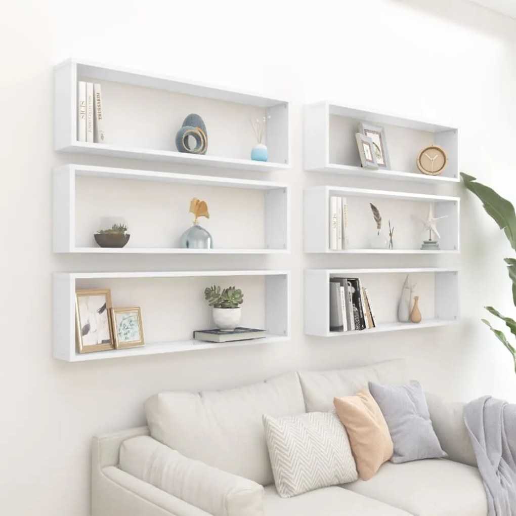 vidaXL Prateleiras parede forma de cubo 6pcs contr. 100x15x30cm branco