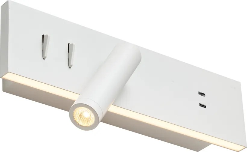 Conjunto de 2 candeeiros de parede modernos brancos ajustáveis com USB-C incl. LED - Modric