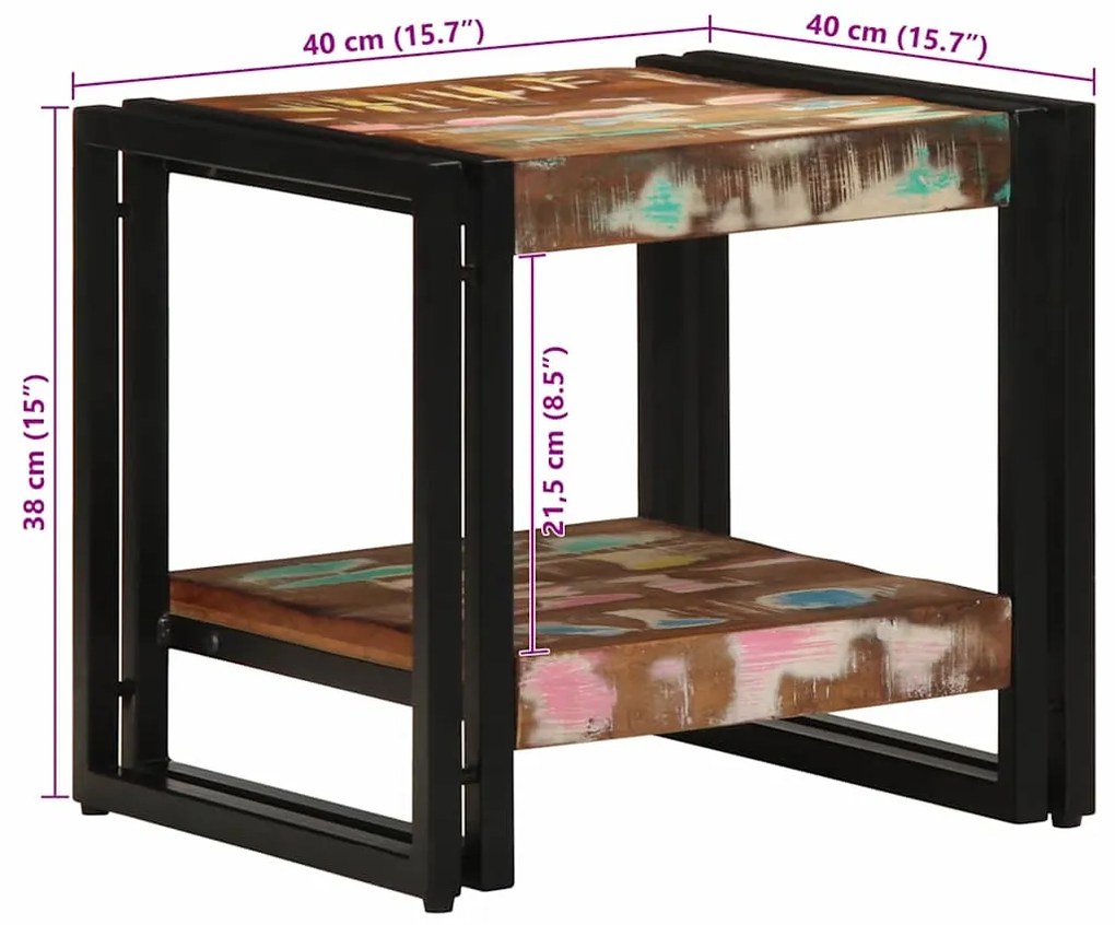 Mesa de Café Multicolorida 40x50x38 cm em Madeira Recuperada
