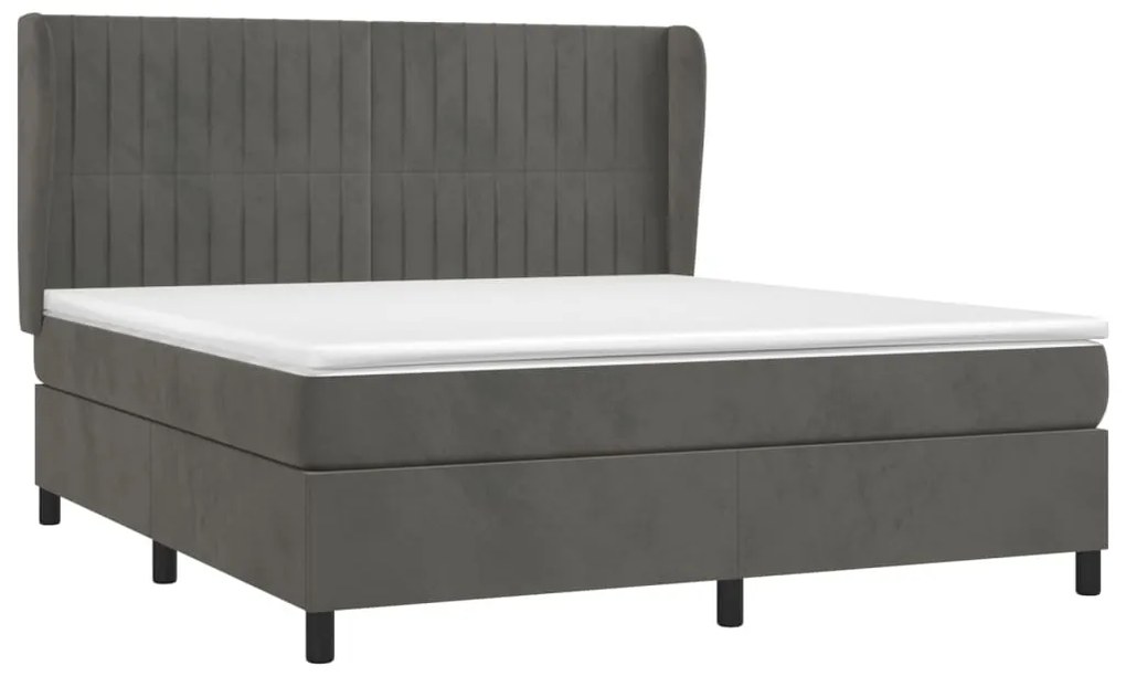 Cama com molas/colchão 180x200 cm veludo cinzento-escuro