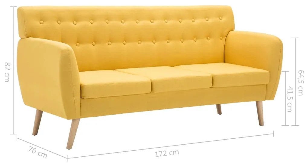 Sofá de 3 lugares estofos de tecido 172x70x82 cm amarelo