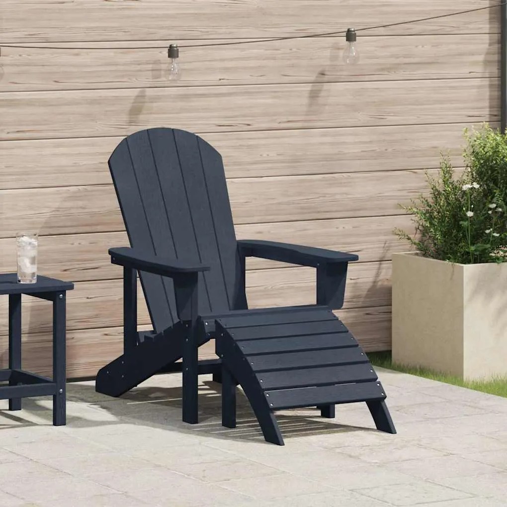 vidaXL Cadeira Adirondack com Descanso de Pés Azul-marinho em HDPE