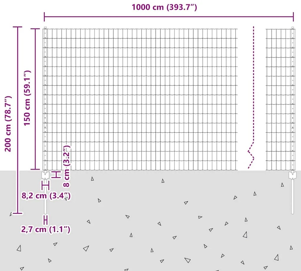 Cerca Euro com 10 Postes Prateados 1,5x10 m Aço