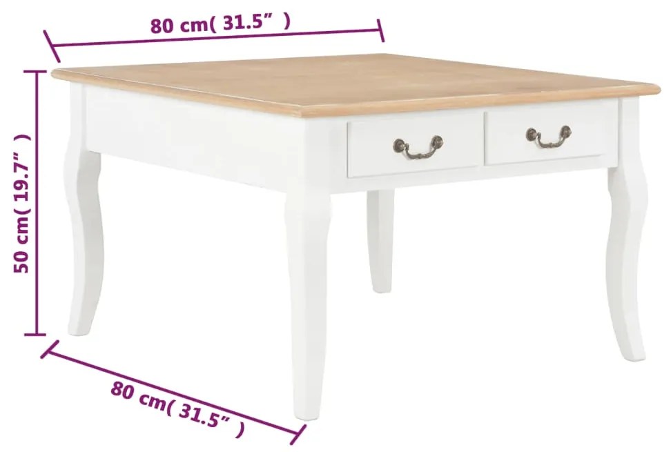 Mesa de centro 80x80x50 cm madeira branco