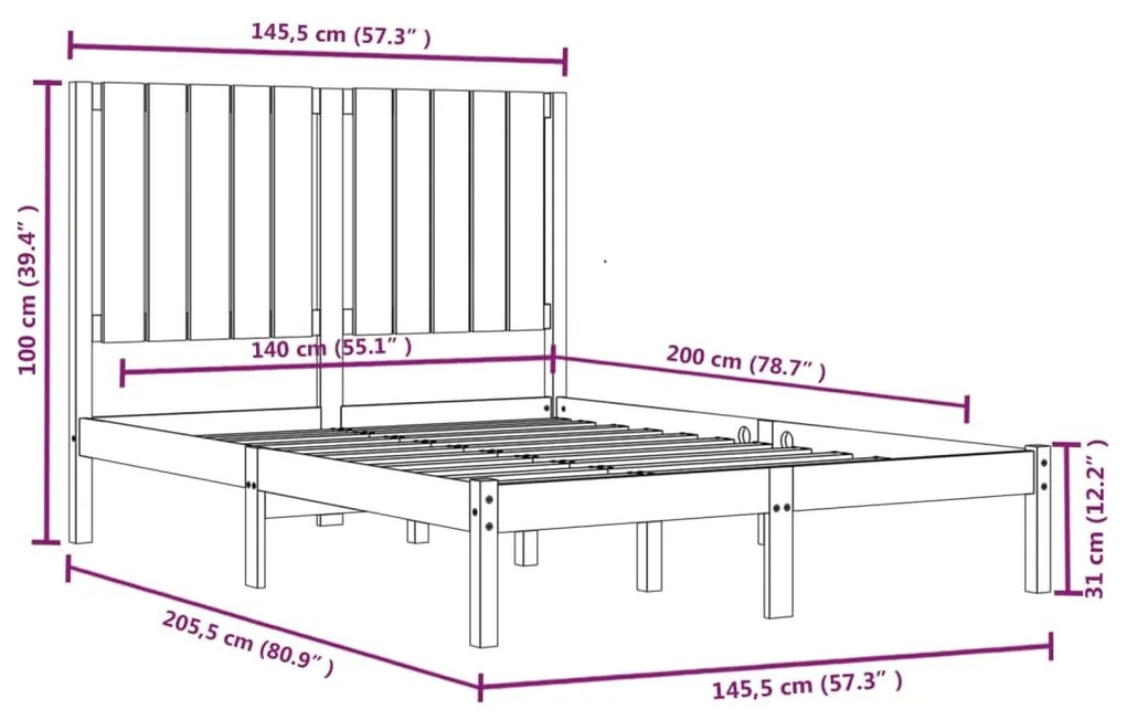 Estrutura de cama 140x200 cm madeira de pinho maciça branco