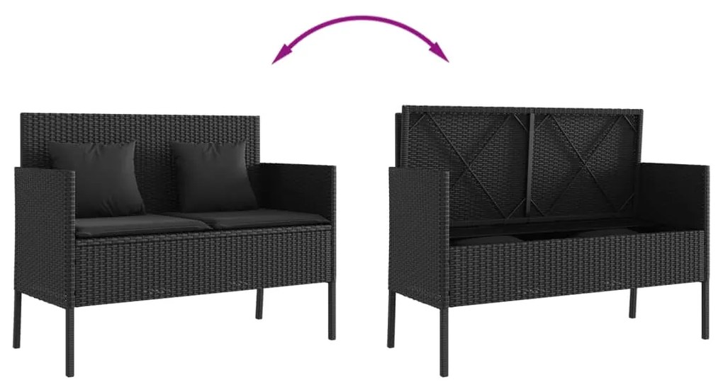 Banco de jardim com almofadões vime PE preto