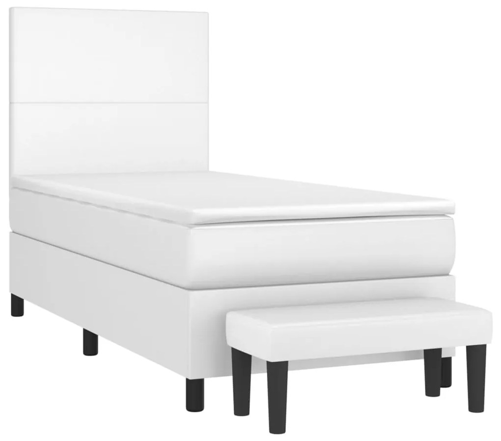 Cama com molas/colchão 90x200 cm couro artificial branco