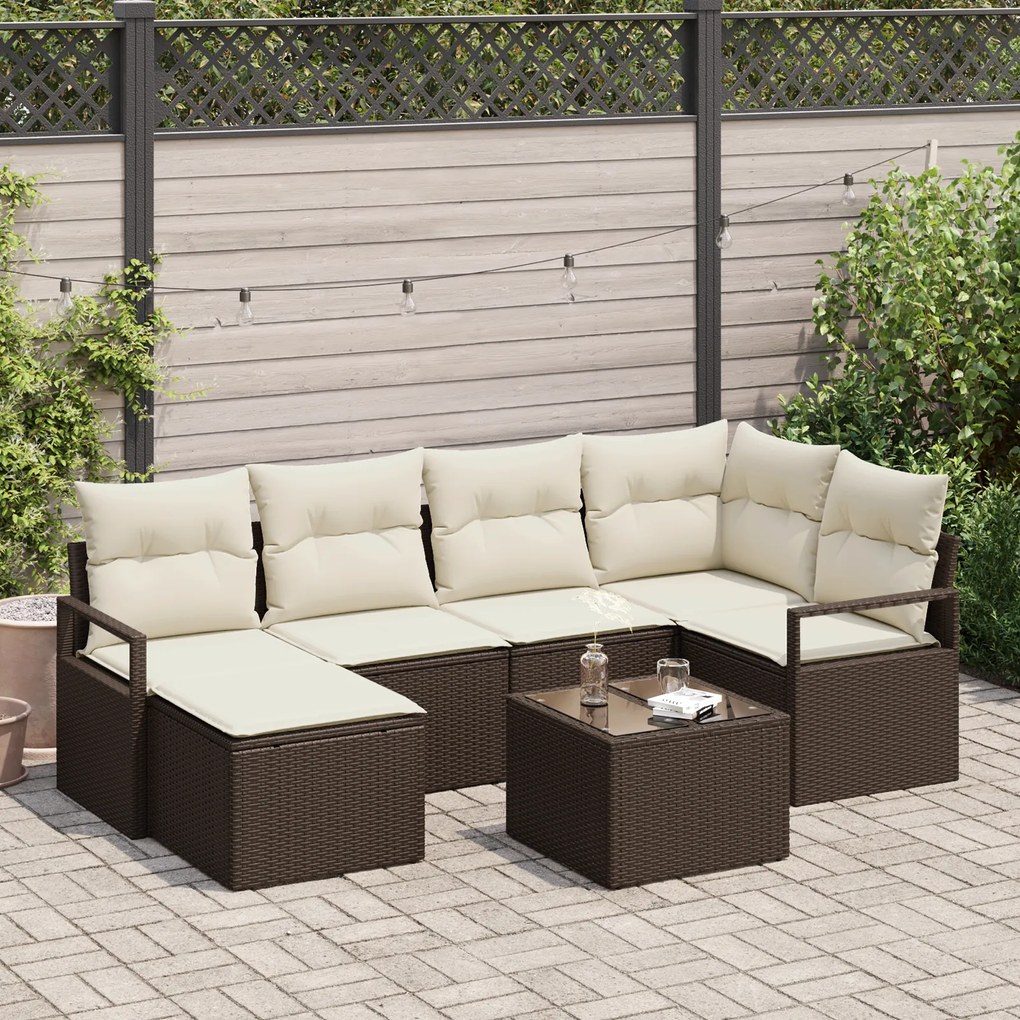 Conjunto de Sofá de Jardim de 6 Peças com Almofadas Rattan Polido Cinza