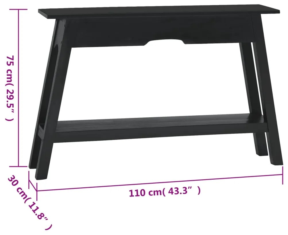 Mesa consola 110x30x75 cm madeira de mogno maciça preto