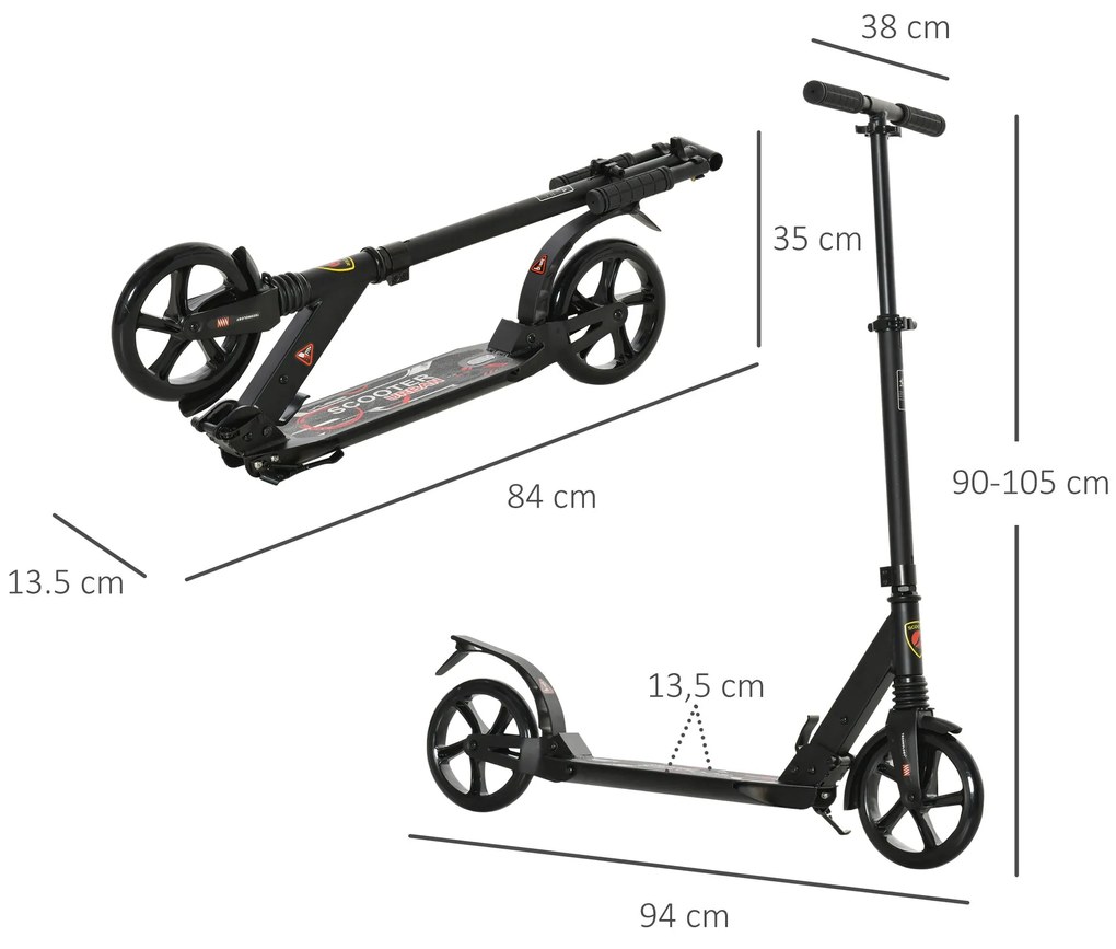 HOMCOM Trotinete dobrável com o guiador ajustável para adultos e crian