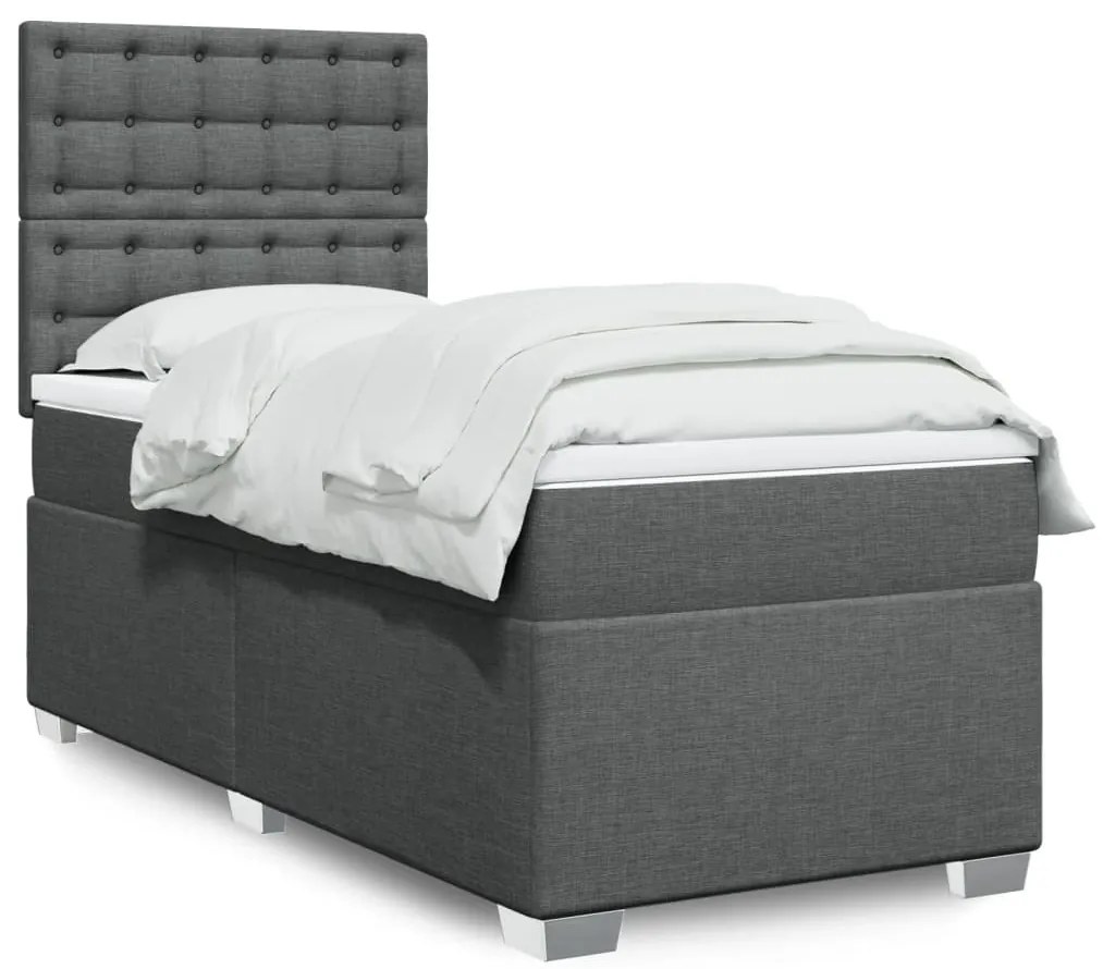 vidaXL Cama com molas/colchão 90x200 cm tecido cinzento-escuro