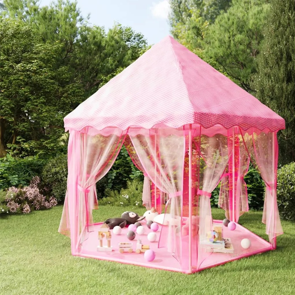 3107714 vidaXL Tenda de brincar princesas c/ 250 bolas 133x140 cm rosa