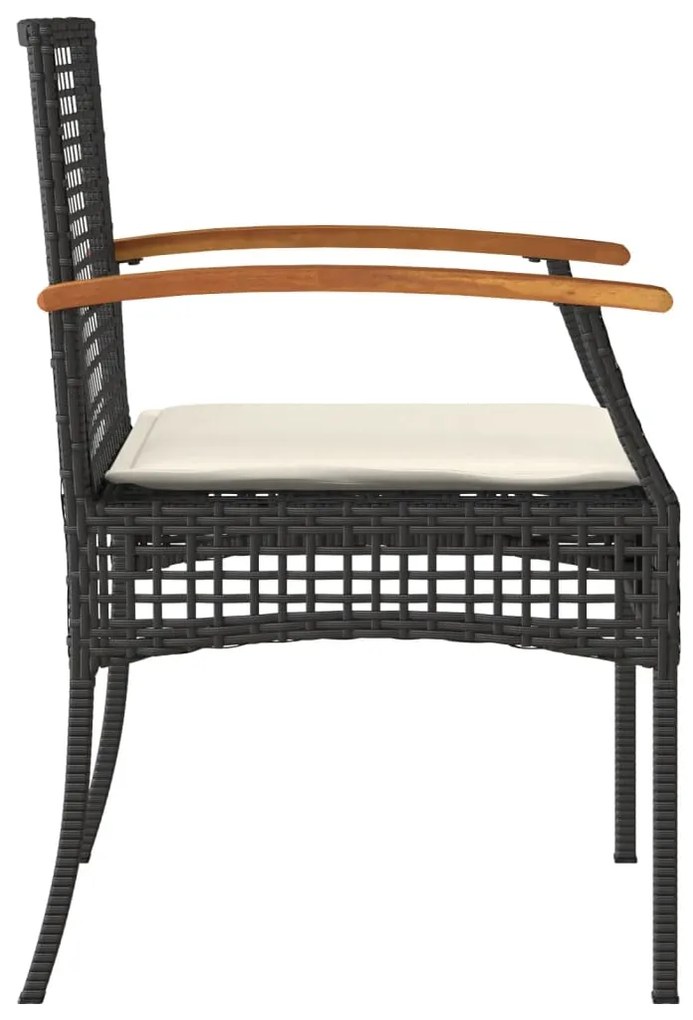 Conjunto de bistrô com almofadões 3 pcs vime PE e acácia preto