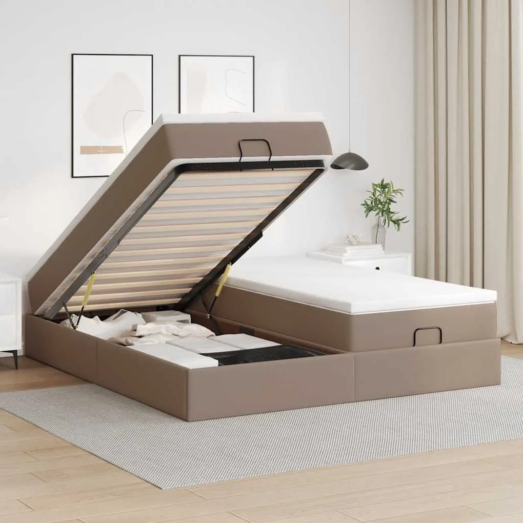 vidaXL Estrutura de cama otomana com colchões cappucino 160x200 cm