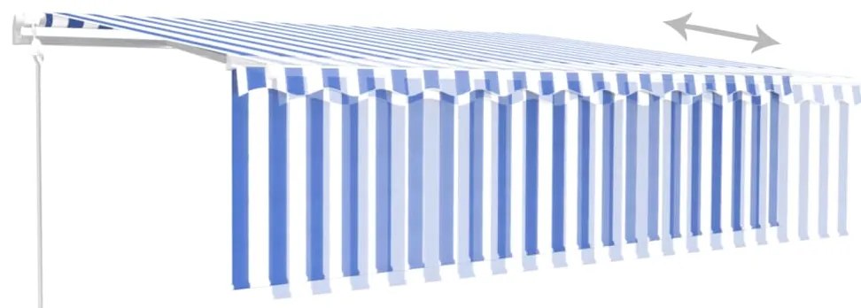 Toldo autom. c/ estore/LED/sensor de vento 5x3 m azul/branco