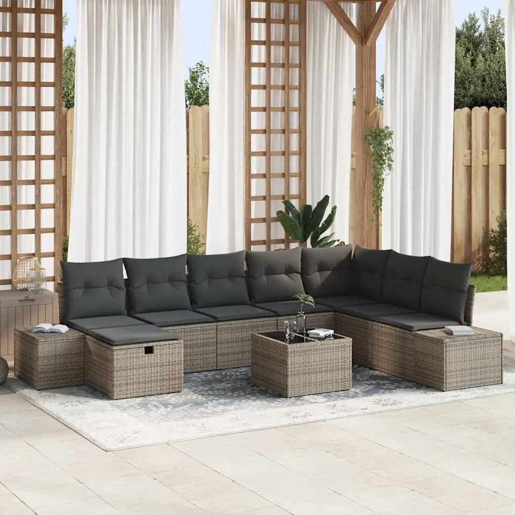 vidaXL Conjunto de Sofá de Jardim 9 pcs Cinzeto Rattan Sintético