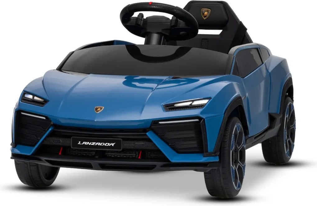 Carro elétrico para crianças Lamborghini Lanzador 12V com licença, bateria de lítio, luzes LED, controle remoto Azul