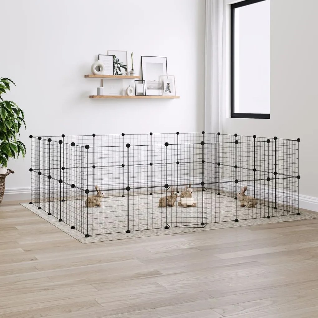 vidaXL Gaiola p/ animais de 44 painéis c/ porta 35x35 cm aço preto