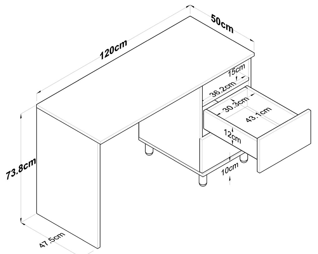 Secretária de Estudo HA109 – Nogueira e Antracite – 120x73,8x50 cm