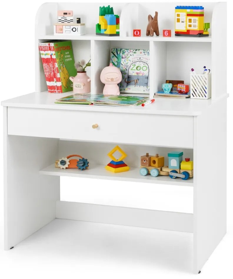 Secretária para crianças com prateleira, gaveta e estante aberta 80 x 48 x 102 cm, branca