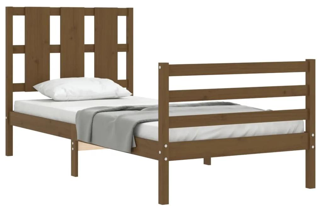 Estrutura cama cabeceira 90x200 cm madeira maciça castanho-mel