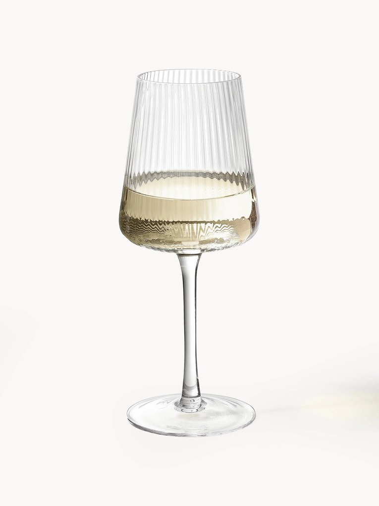 Copos de vinho branco artesanais canelados Cami, conjunto de 4