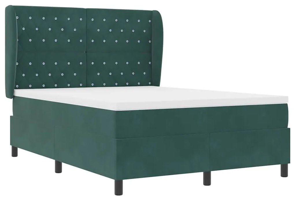 Cama Box com Colchão, Verde Escuro, 140x190 cm, Veludo