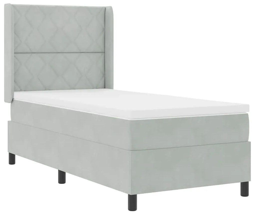 Cama Box com Colchão vidaXL Cinza Claro 90x190 cm Veludo