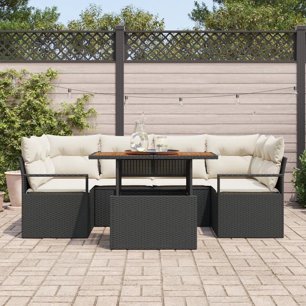 Conjunto de Sofá de Jardim vidaXL de 7 Peças com Almofadas de Vime Pol